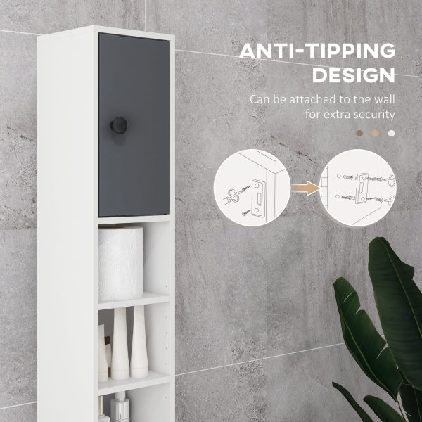kleankin Slim Bathroom Cabinet, Toilet Roll Storage w/ Open Shelves, Grey - Image 5