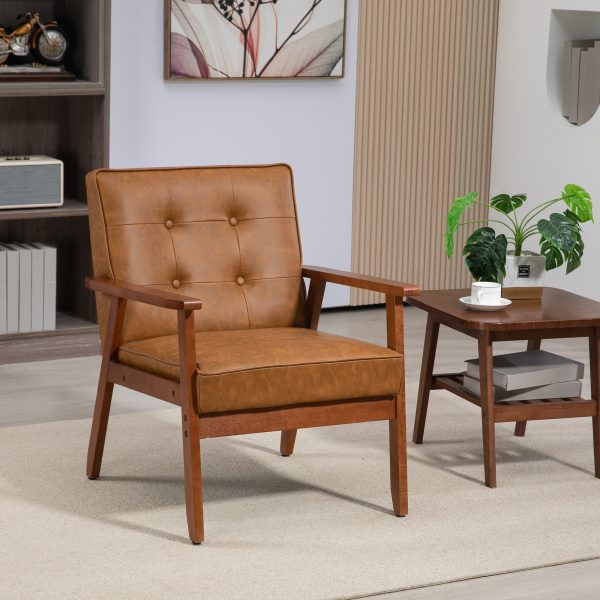 HOMCOM Accent Chair PU Leather Armchair with Armrests for Living Room Brown - Image 2
