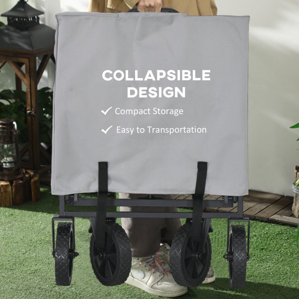 Outsunny Folding Outdoor Storage Trolley Cart Bag Telescopic Handle Brakes Grey - Image 3