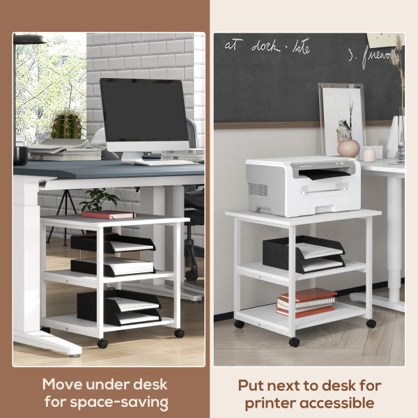 HOMCOM Mobile Printer Stand with Storage Printer Table for Home Office White - Image 6