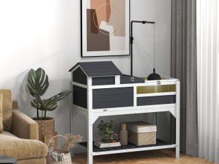 PawHut Tortoise House w/ Adjustable Lamp Holder, Openable Lid, Storage Shelf