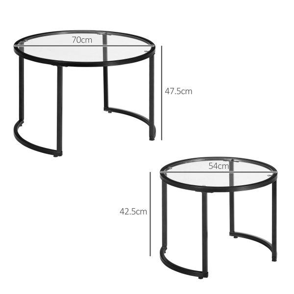HOMCOM Glass Coffee Table Set of 2, Round Nest of Tables for Living Room - Image 3