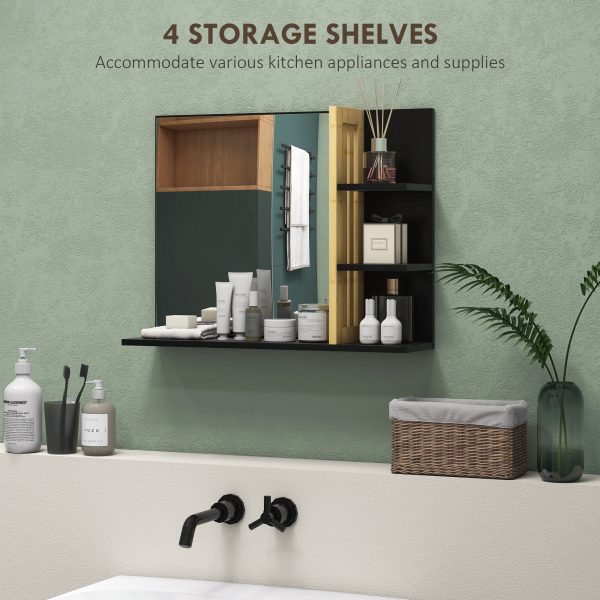 HOMCOM Bathroom Mirror Wall Mount Vanity Mirror with 4 Storage Shelves, Black - Image 4
