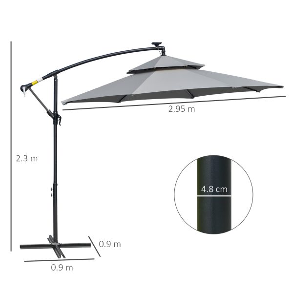 Outsunny 3(m) Cantilever Parasol Hanging Banana Umbrella w/ lights, Light Grey - Image 5