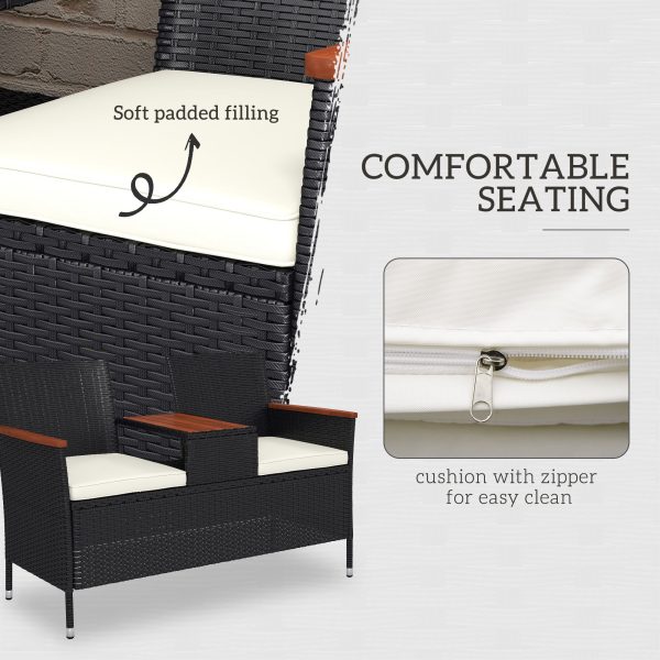 Outsunny 2 Seat Rattan Garden Bench,  Decorative Handrails, Black - Image 4