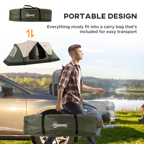 Outsunny 2 Room Camping Tent with Waterproof Rainfly & Screen Panels Dark Green - Image 7