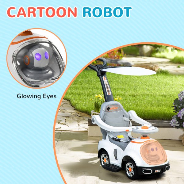 AIYAPLAY 3 in 1 Ride on Push Car, Cartoon Robot Foot to Floor Slider - White - Image 4