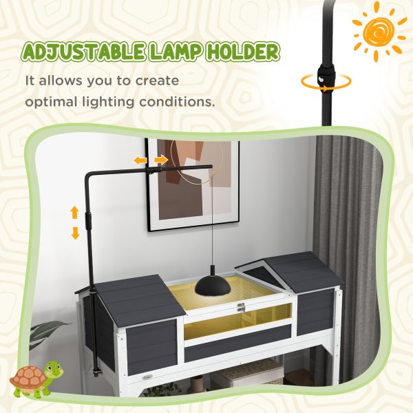 PawHut Tortoise House w/ Adjustable Lamp Holder, Openable Lid, Dual Main Houses - Image 3