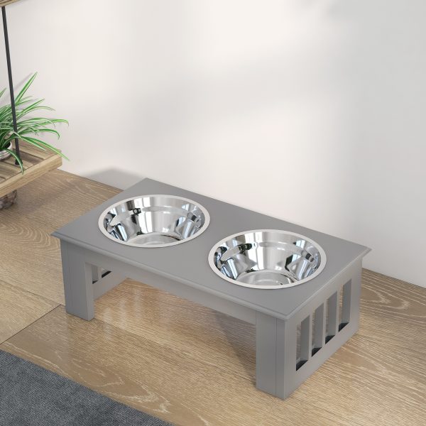 PawHut Raised Dog Bowls Pet Feeder Raised Elevated Stainless Steel Food Grey - Image 8
