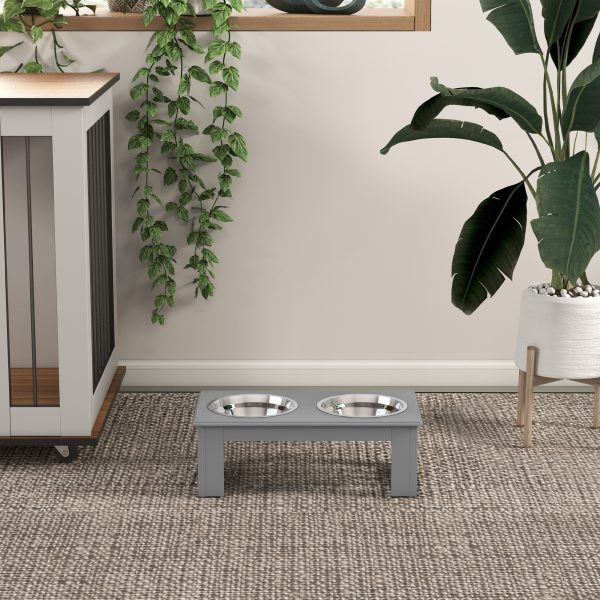 PawHut Raised Dog Bowls Pet Feeder Raised Elevated Stainless Steel Food Grey - Image 7