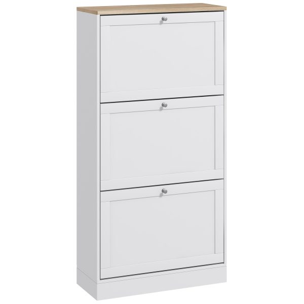 HOMCOM Narrow Shoe Cabinet with 3 Flip Drawers for 18 Pairs of Shoes White
