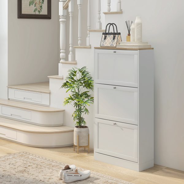 HOMCOM Narrow Shoe Cabinet with 3 Flip Drawers for 18 Pairs of Shoes White - Image 2
