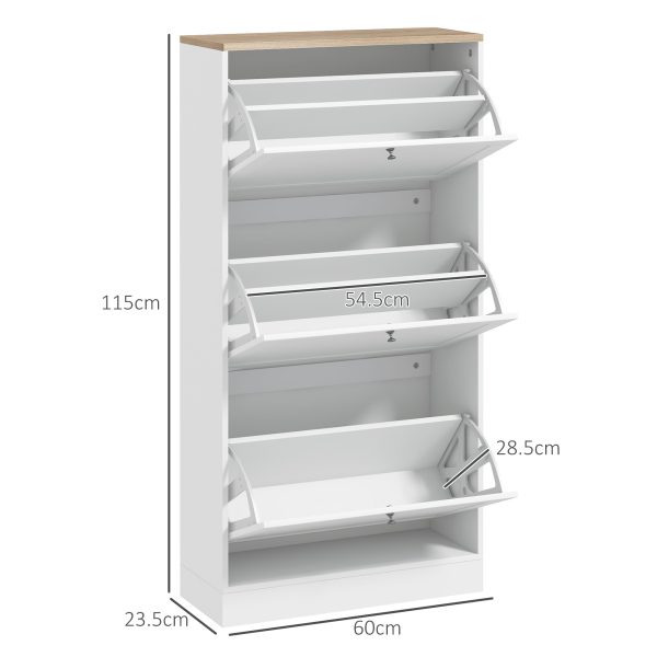 HOMCOM Narrow Shoe Cabinet with 3 Flip Drawers for 18 Pairs of Shoes White - Image 3
