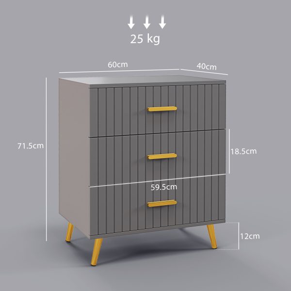 HOMCOM Bedroom Chest of Drawers, 3-Drawer Dresser with Aluminium Legs - Image 3