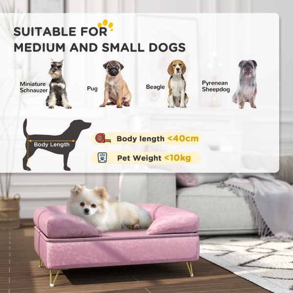 PawHut Dog Sofa Pet Couch w/ Removable Backrest Cushion Washable Cover - Pink - Image 3