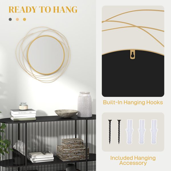 HOMCOM Metal Wall Art 65cm Round Mirror for Living Room Dining Room Gold Tone - Image 5