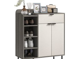 HOMCOM Hallway Shoe Cabinet with 3 Adjustable Shelves Graphite Wood Effect