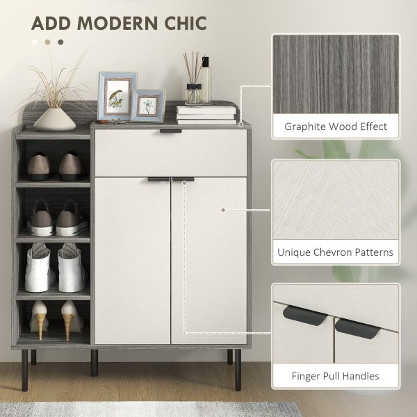HOMCOM Hallway Shoe Cabinet with 3 Adjustable Shelves Graphite Wood Effect - Image 4