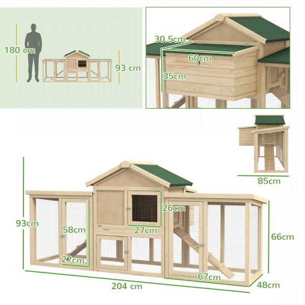 Pawhut Wood Chicken Coop Hens Cage Poultry House with Nesting Boxes Run - Image 5