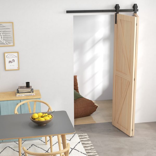 HOMCOM 4FT/122CM Bi-Folding Sliding Barn Door Hardware Kit Sliding Door Kit - Image 7