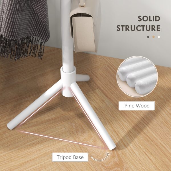HOMCOM Coat Rack Bamboo Coat Stand with 8 Hooks for Handbags, White - Image 5