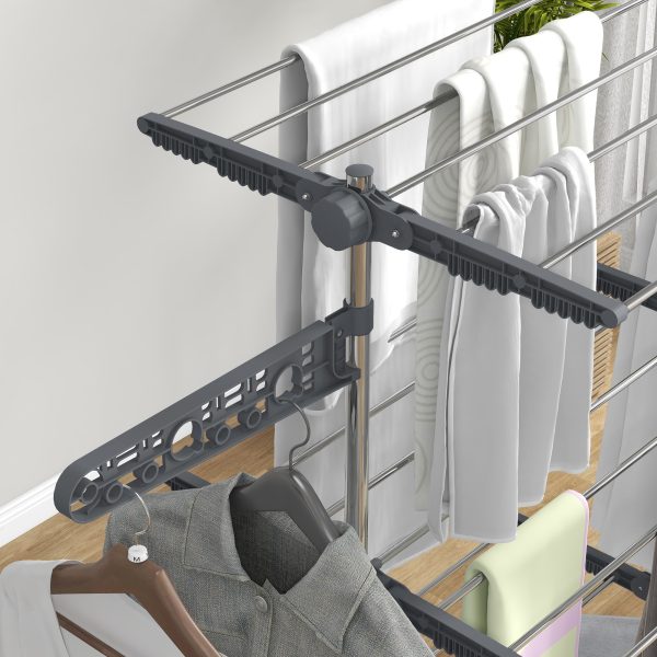 HOMCOM 3-Tier Large Clothes Airer Stainless Steel Clothes Drying Rack Grey - Image 8