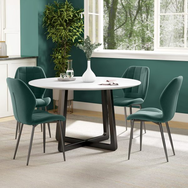 HOMCOM Modern Style Kitchen Chairs Set of 4 with Flannel Upholstered, Dark Green - Image 7