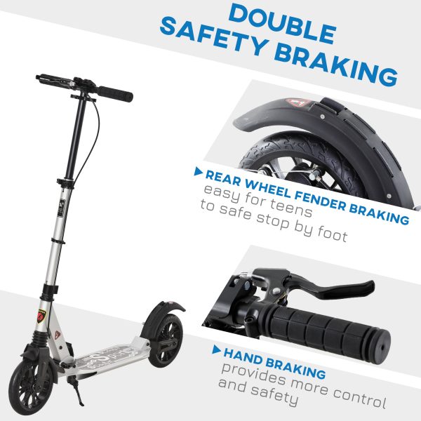 HOMCOM Adult Teens Kick Scooter Fold Adjust 14+ w/ Rear Wheel&Hand Brake - Image 6