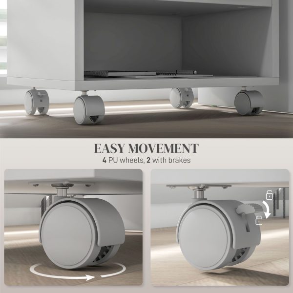 HOMCOM Printer Stand with Storage Printer Cart on Wheels for Home Office White - Image 5