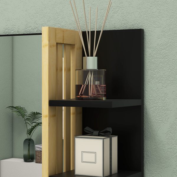 HOMCOM Bathroom Mirror Wall Mount Vanity Mirror with 4 Storage Shelves, Black - Image 8