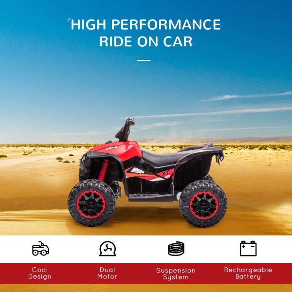 HOMCOM 12V Electric Quad Bikes for Kids Ride On Car ATV Toy for 3-5 Years Red - Image 3