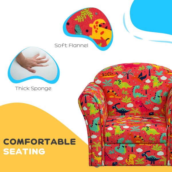 AIYAPLAY Kids Sofa Chair with Dinosaur Design for Bedroom, Playroom, Red - Image 4