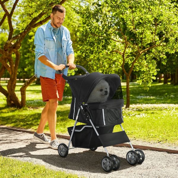 Pet Stroller Carrier Foldable Deluxe Jogger Walk Travel Dog Cat Black - Image 2