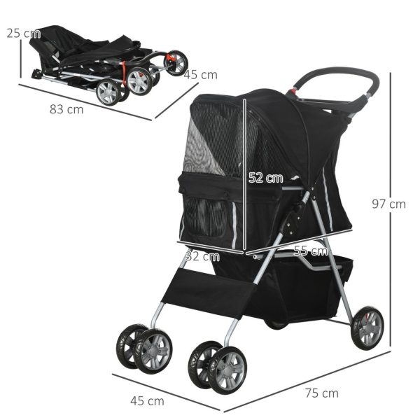 Pet Stroller Carrier Foldable Deluxe Jogger Walk Travel Dog Cat Black - Image 3