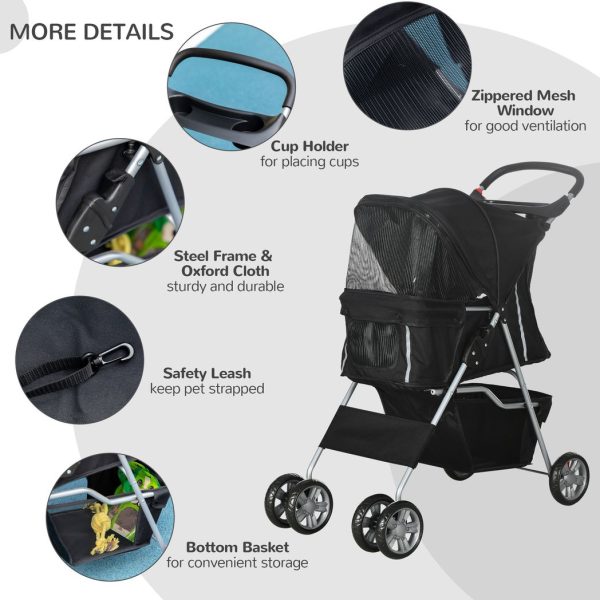 Pet Stroller Carrier Foldable Deluxe Jogger Walk Travel Dog Cat Black - Image 7