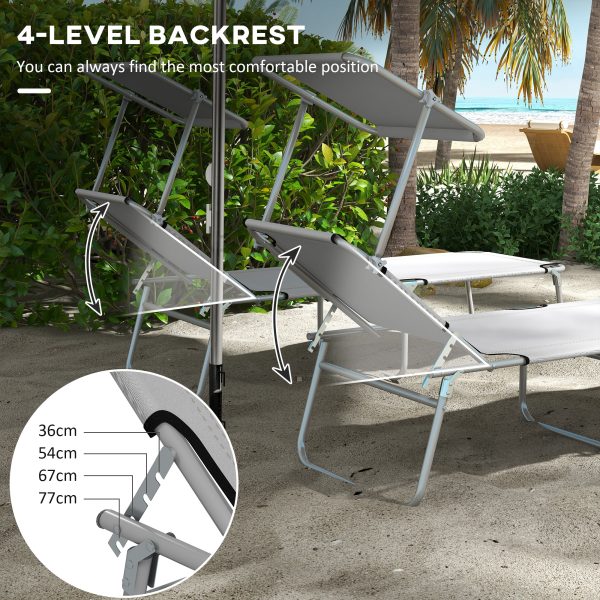 Outsunny Folding Sun Lounger Set of 2 with Sunshade Adjustable Backrest - Image 3