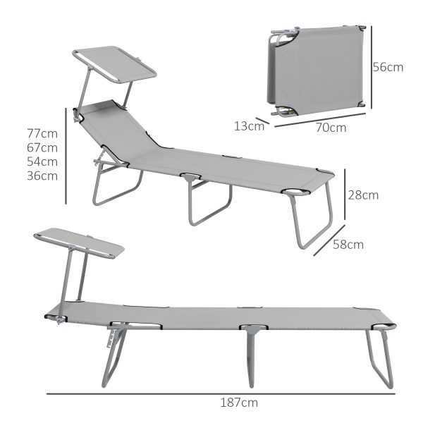 Outsunny Folding Sun Lounger Set of 2 with Sunshade Adjustable Backrest - Image 5