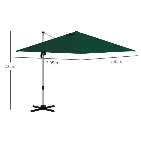 Outsunny 3 x 3(m) Cantilever Roma Parasol Garden Umbrella with Cross Base Green - Image 5