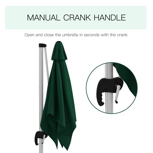 Outsunny 3 x 3(m) Cantilever Roma Parasol Garden Umbrella with Cross Base Green - Image 7
