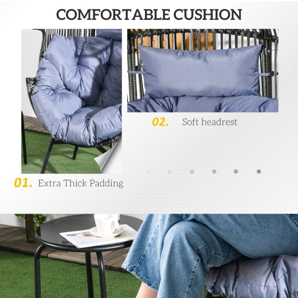 Outsunny Rattan Leisure Chair with Cushion, Garden Egg Chair with Headrest, Grey - Image 4