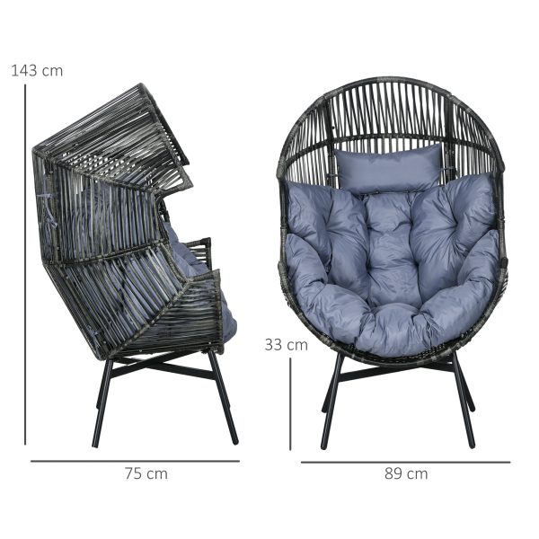 Outsunny Rattan Leisure Chair with Cushion, Garden Egg Chair with Headrest, Grey - Image 5