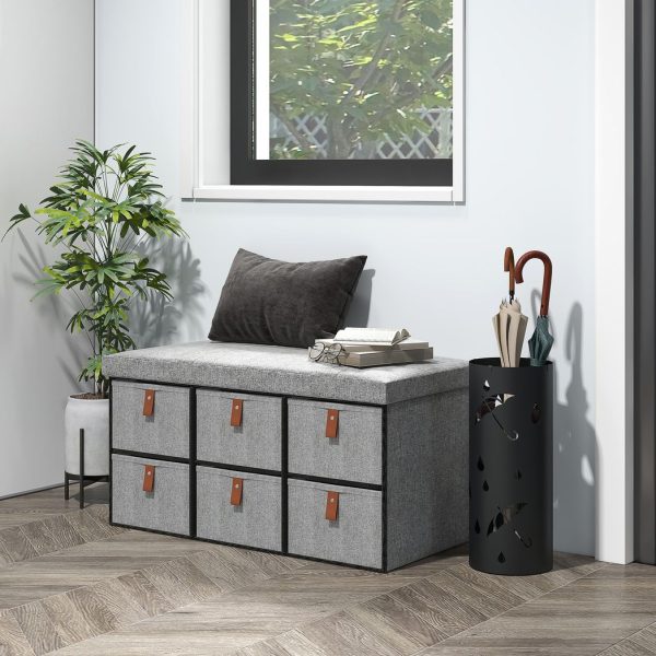 HOMCOM Shoe Bench with Cushioned Seat, 6 Fabric Drawers for Entryway Hallway - Image 2