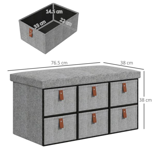 HOMCOM Shoe Bench with Cushioned Seat, 6 Fabric Drawers for Entryway Hallway - Image 3