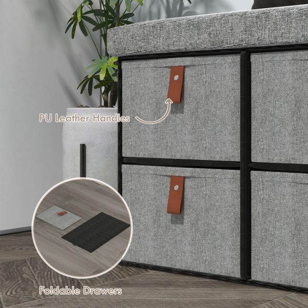 HOMCOM Shoe Bench with Cushioned Seat, 6 Fabric Drawers for Entryway Hallway - Image 6