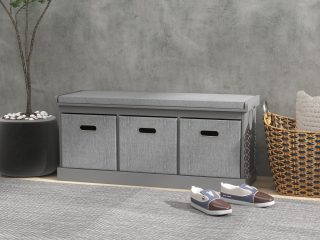 HOMCOM Shoe Bench with Cushioned Seat, 3 Fabric Drawers for Entryway Hallway