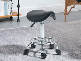 HOMCOM Saddle Chair, Rolling Salon Stool for Massage Spa Clinic Beauty, Black