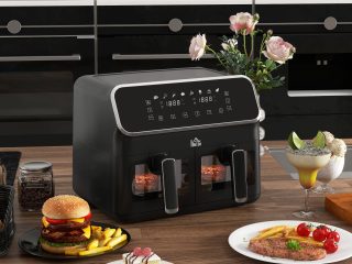 HOMCOM Dual Zone Air Fryer 8L Double Air Fryer with SYNCFinish 2700W Silver