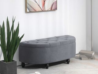HOMCOM Semi-Circle Storage Ottoman Bench Tufted Upholstered Accent Footrest