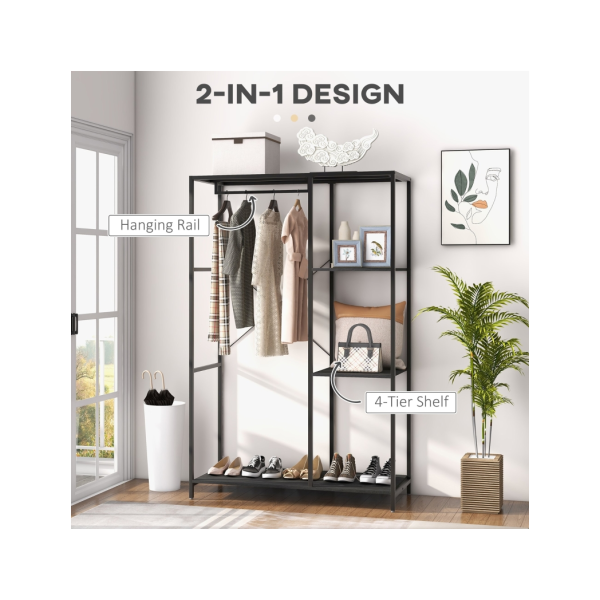 HOMCOM Coat Rack Stand with Hanging Rail and Storage Shelves for Hallway Black - Image 4