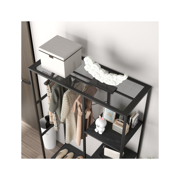 HOMCOM Coat Rack Stand with Hanging Rail and Storage Shelves for Hallway Black - Image 6